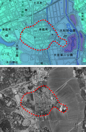 寿能城の位置と空中写真