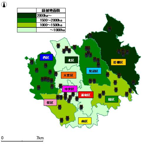 緑被地面積と報告があった地点との関係（セミ）の図